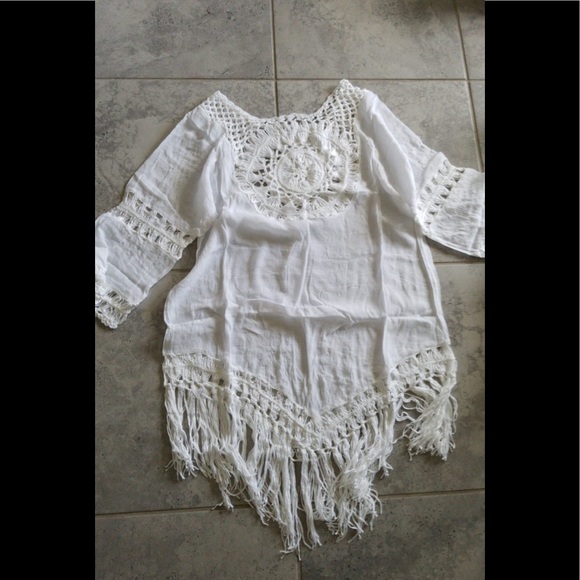 Tassel Beach Dress V Neck White Cover Up Swimsuit - Picture 9 of 15